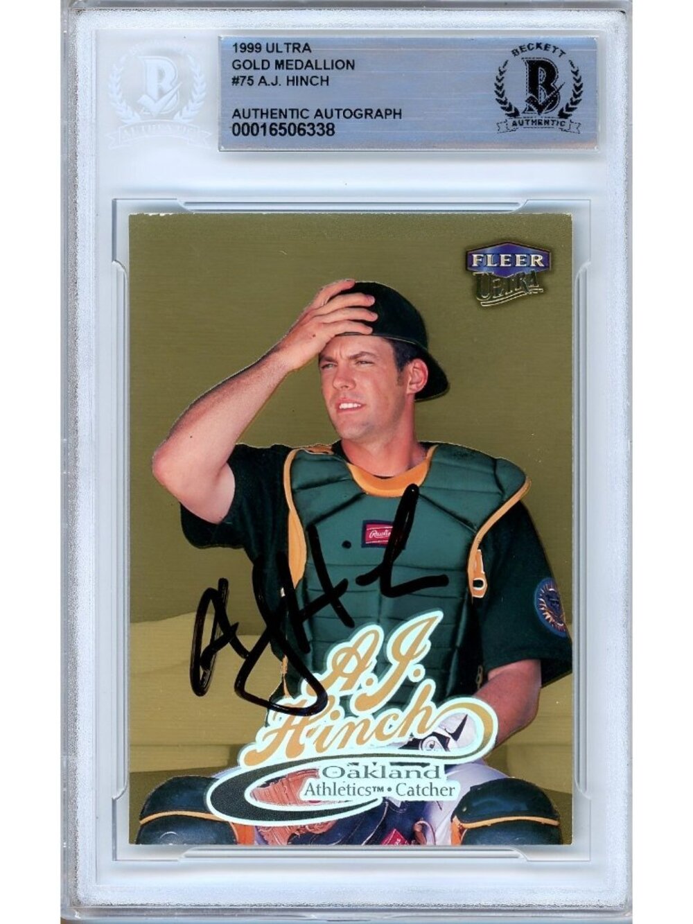 AJ Hinch Signed 1999 Ultra Gold Medallion #75 Athletics Baseball Card BAS Slab